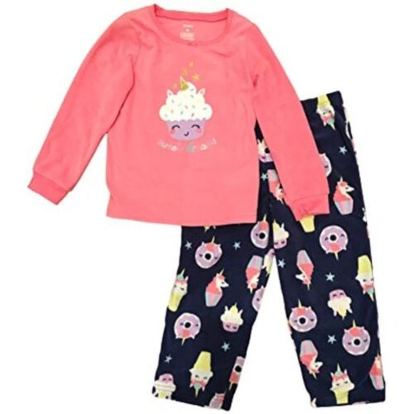 Carter's fleece pajama set unicorn cupcake Adorable warm and cozy fleece,NTW - Picture 1 of 7